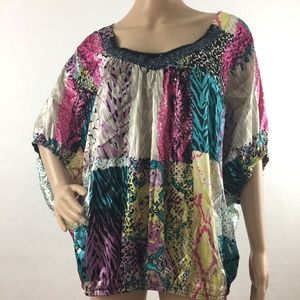 Lily White Beaded Scoop Neck Satin Printed Top